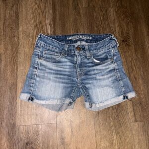American Eagle Outfitters Faded Light Blue Denim Roll-Cuff Shorts
